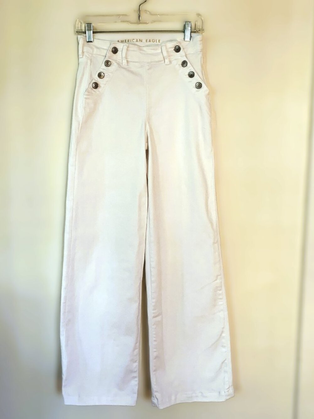 American Eagle Super Stretch White Wide Leg Jeans Size 0 Long